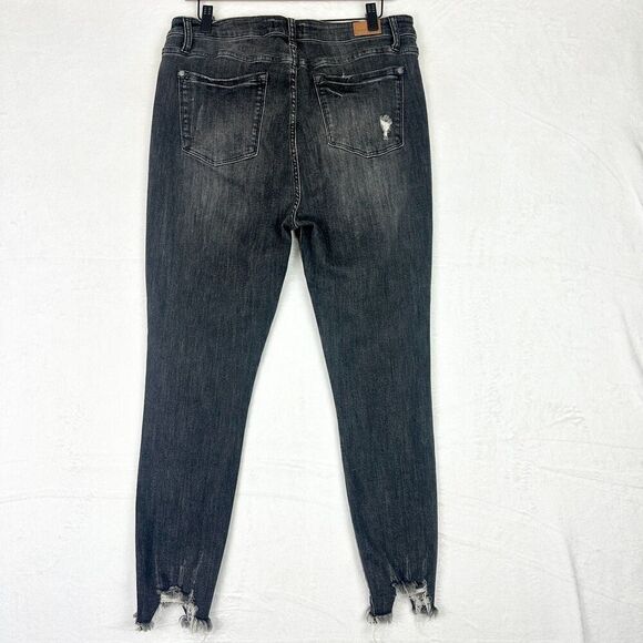 Judy Blue Button Fly Skinny Jeans Size 15/32 Black Distressed Raw Chewed Hem - Picture 2 of 8